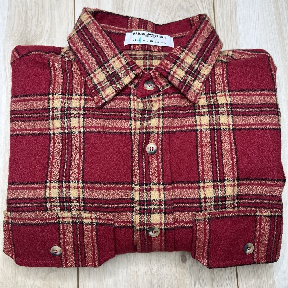 Urban Native Era Oversized Plaid Flannel Button Up Shirt Men Size Small USA